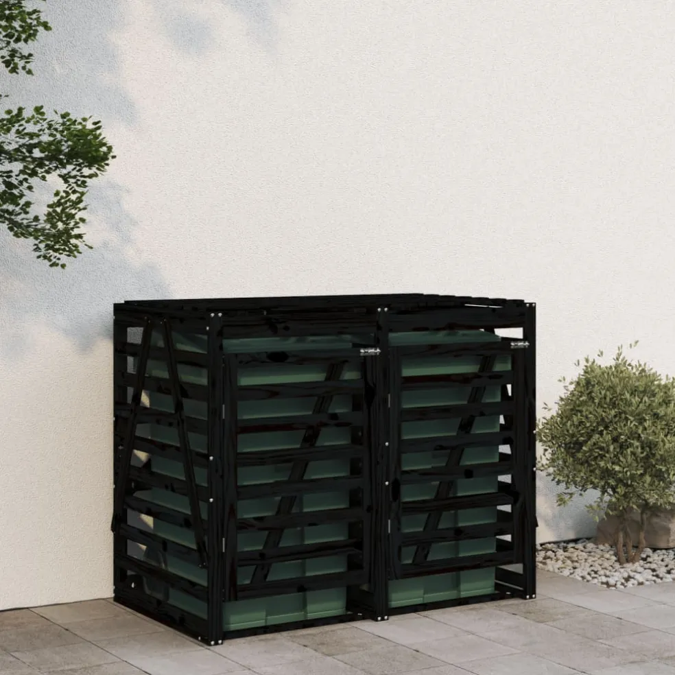 vidaXL Containerberging dubbel massief grenenhout zwart