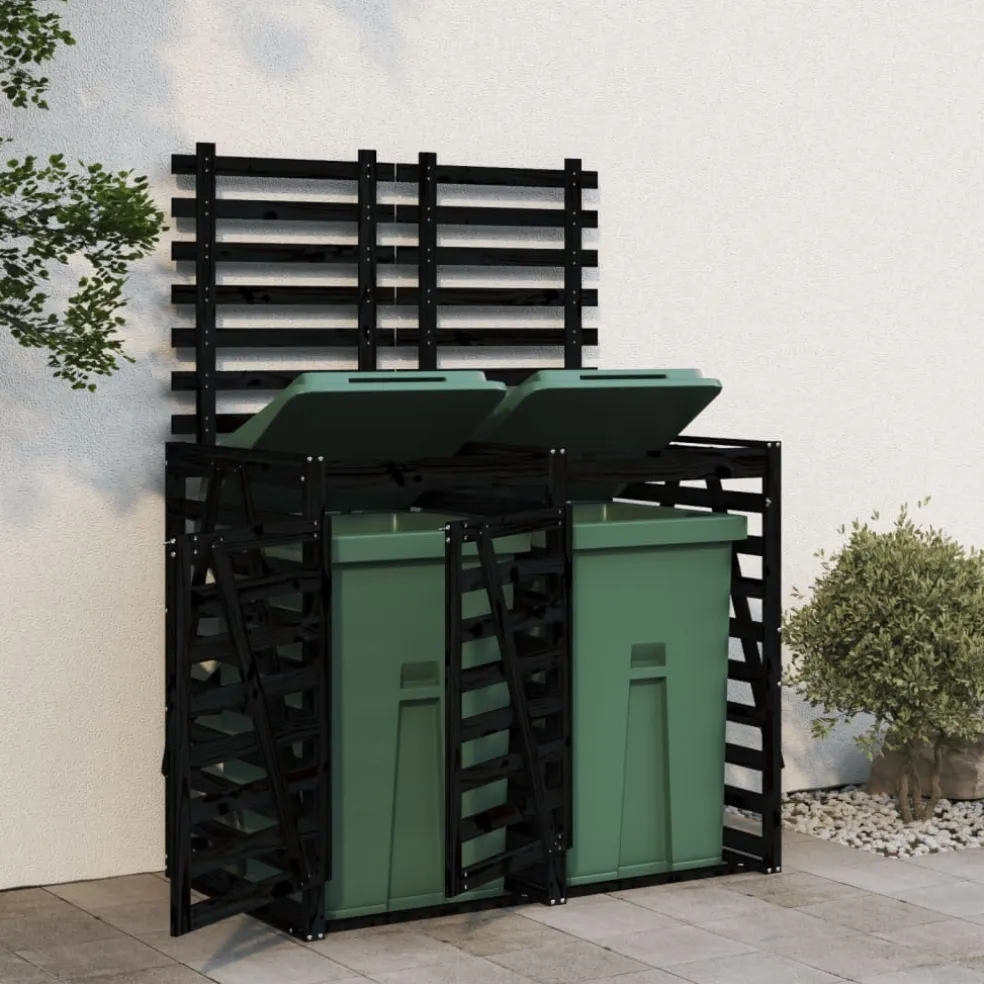 vidaXL Containerberging dubbel massief grenenhout zwart