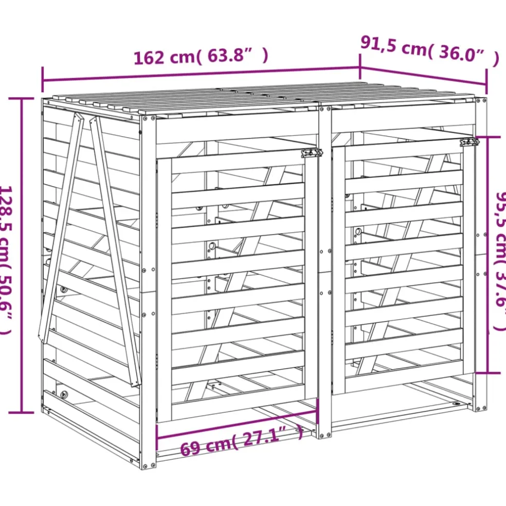 vidaXL Containerberging dubbel massief grenenhout