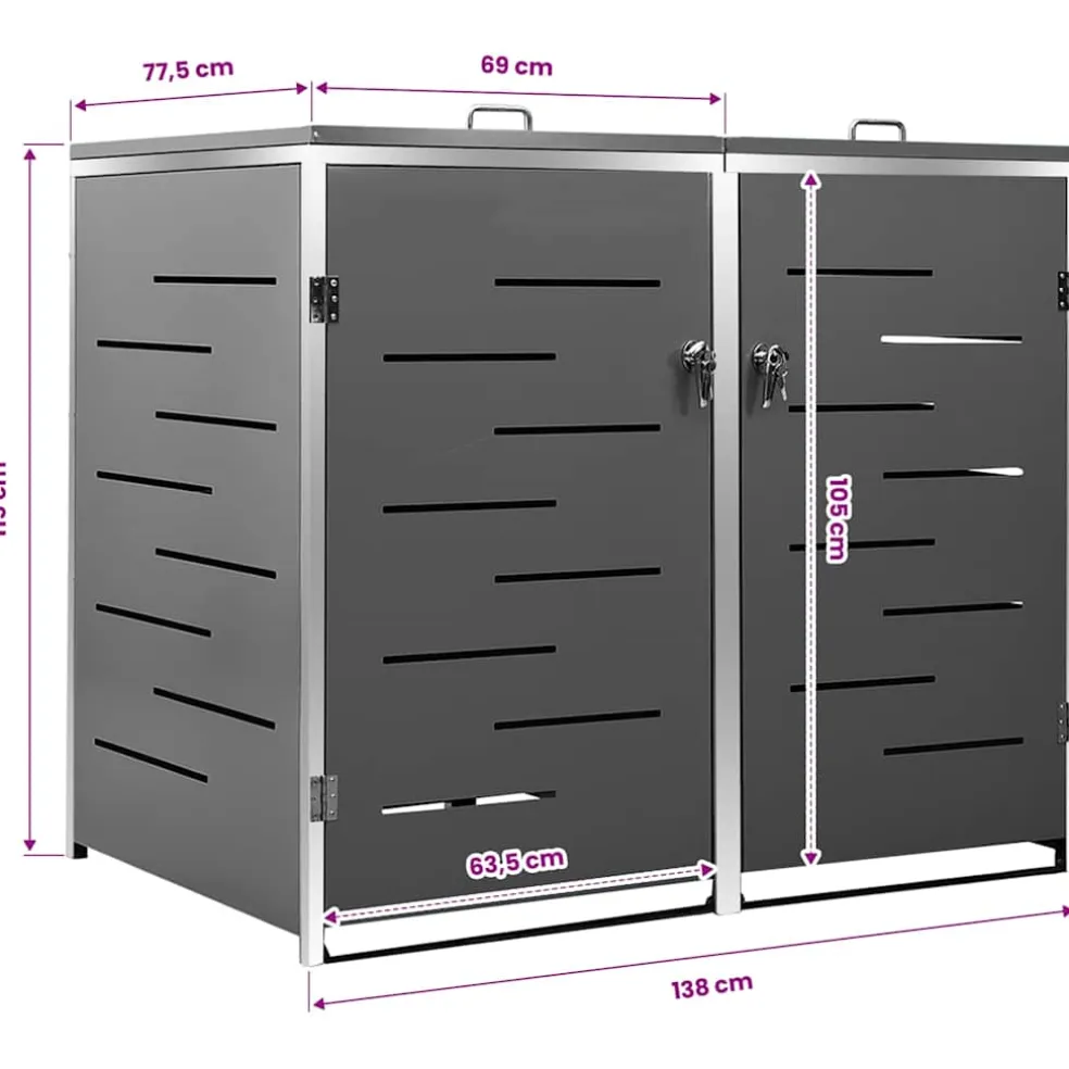 vidaXL Containerberging dubbel 138x77,5x115 cm roestvrij staal