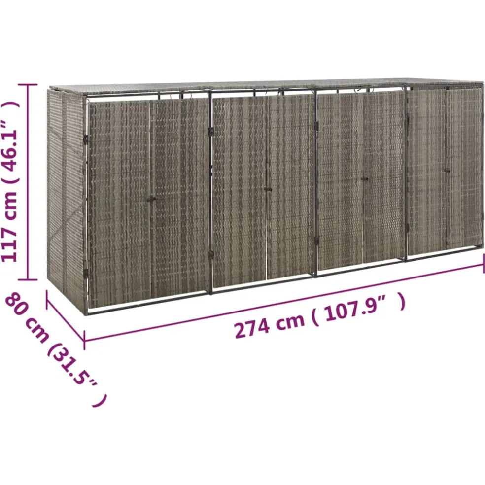 vidaXL Containerberging viervoudig 274x80x117 cm poly rattan grijs