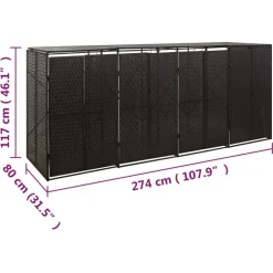 vidaXL Containerberging viervoudig 274x80x117 cm poly rattan zwart