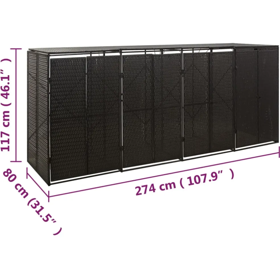 vidaXL Containerberging viervoudig 274x80x117 cm poly rattan zwart