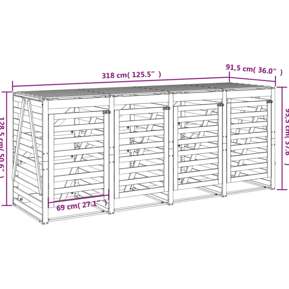 vidaXL Containerberging viervoudig massief grenenhout