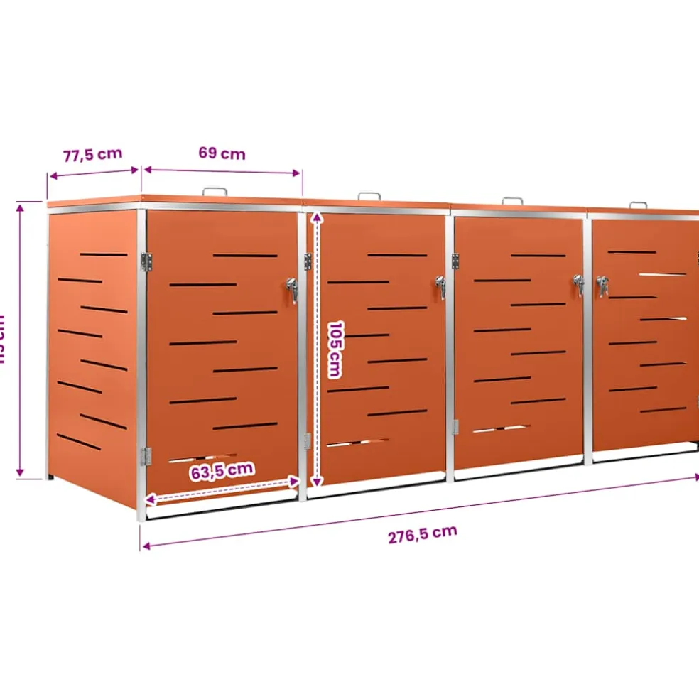 vidaXL Containerberging vierdubbel 276,5x77,5x115 cm roestvrij staal