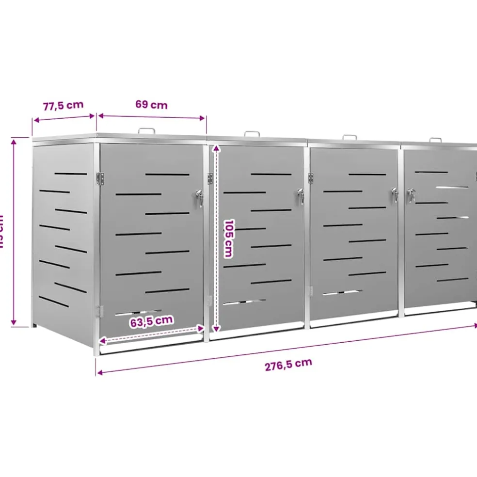 vidaXL Containerberging vierdubbel 276,5x77,5x115 cm roestvrij staal