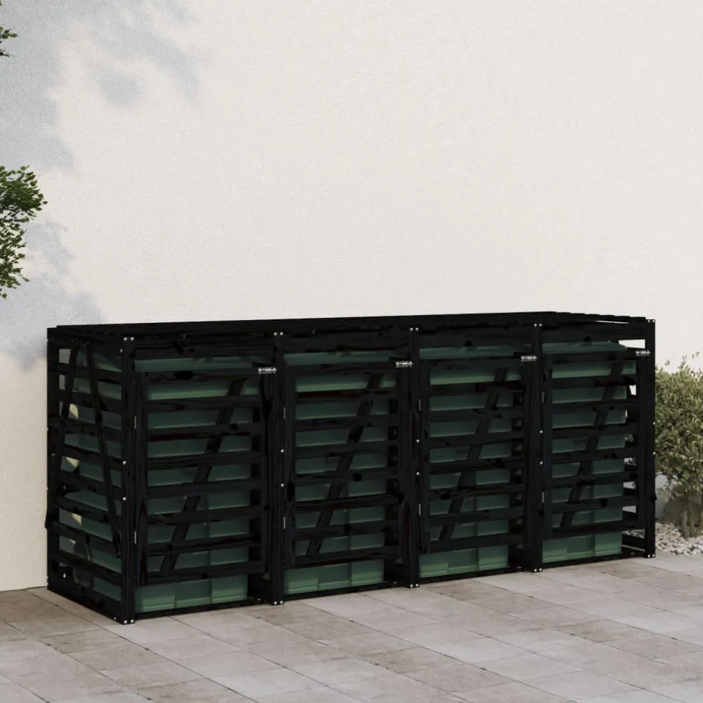 vidaXL Containerberging viervoudig massief grenenhout zwart