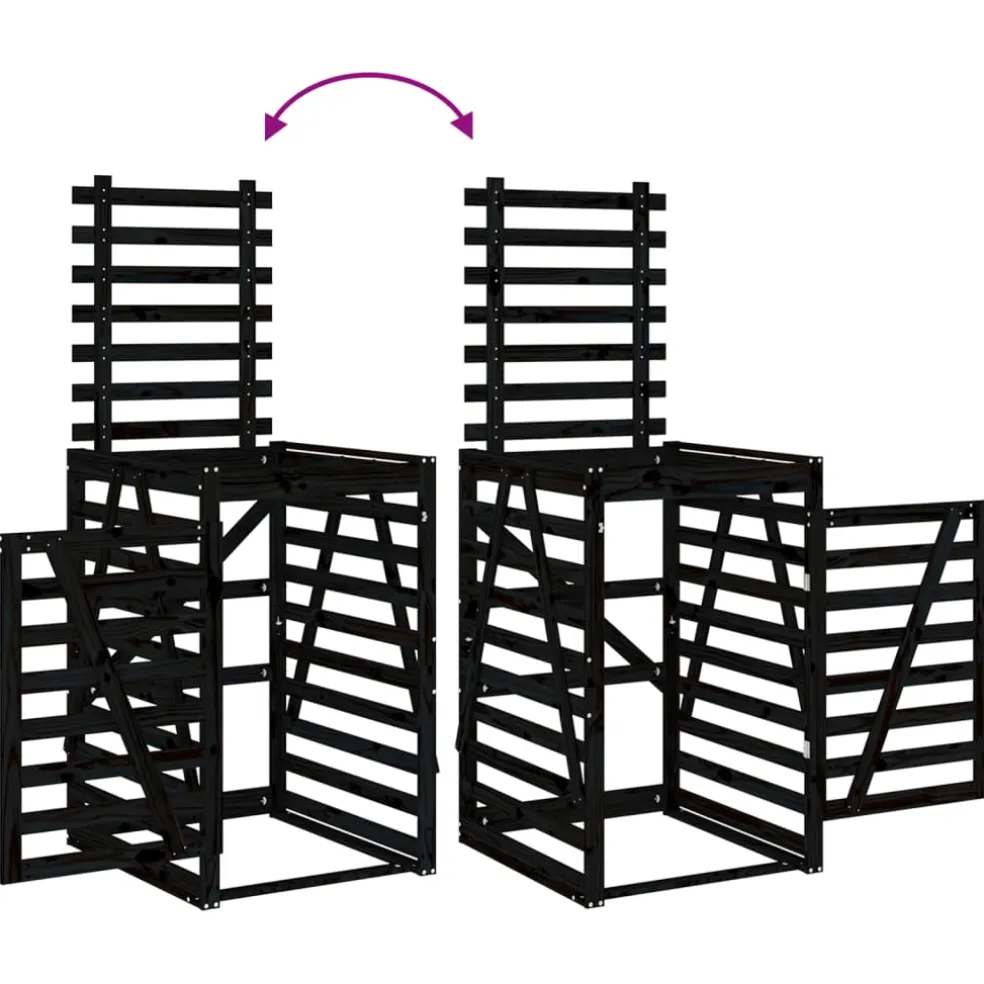 vidaXL Containerberging viervoudig massief grenenhout zwart