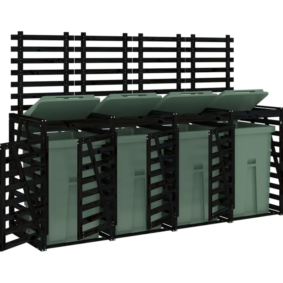 vidaXL Containerberging viervoudig massief grenenhout zwart
