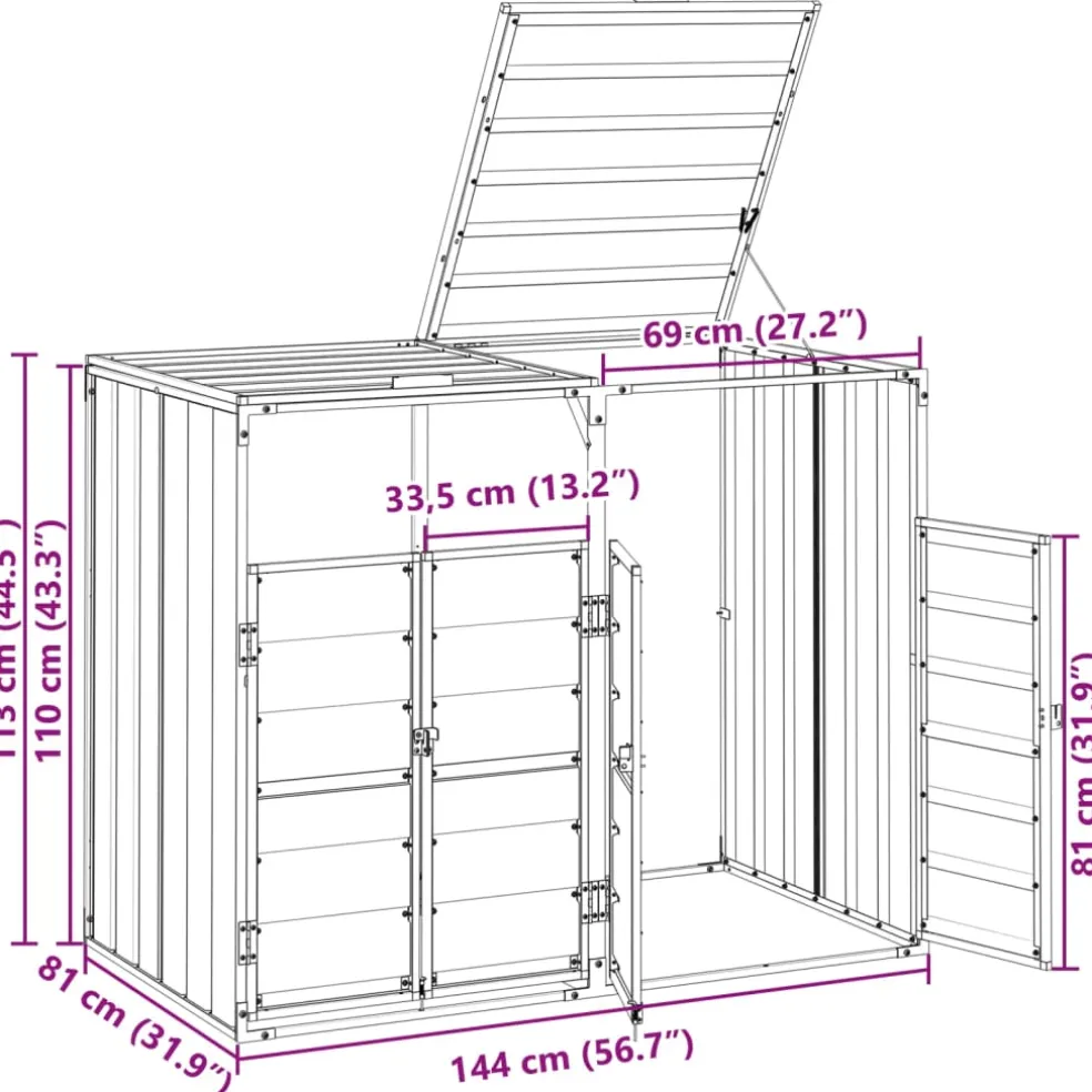 vidaXL Containerberging voor 3 containers 216x81x115cm staal antraciet