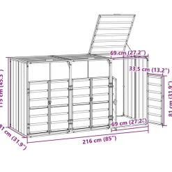 vidaXL Containerberging voor 3 containers 216x81x115 cm staal grijs