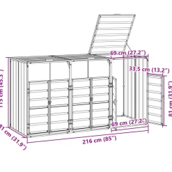 vidaXL Containerberging voor 3 containers 216x81x115 cm staal bruin