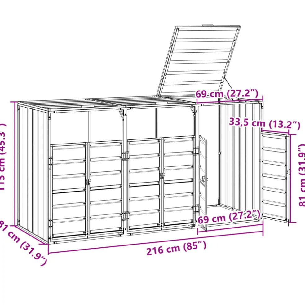 vidaXL Containerberging voor 3 containers 216x81x115 cm staal groen