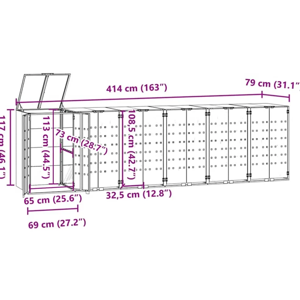 vidaXL Containerberging voor 6 containers 414x79x117 cm staal zwart