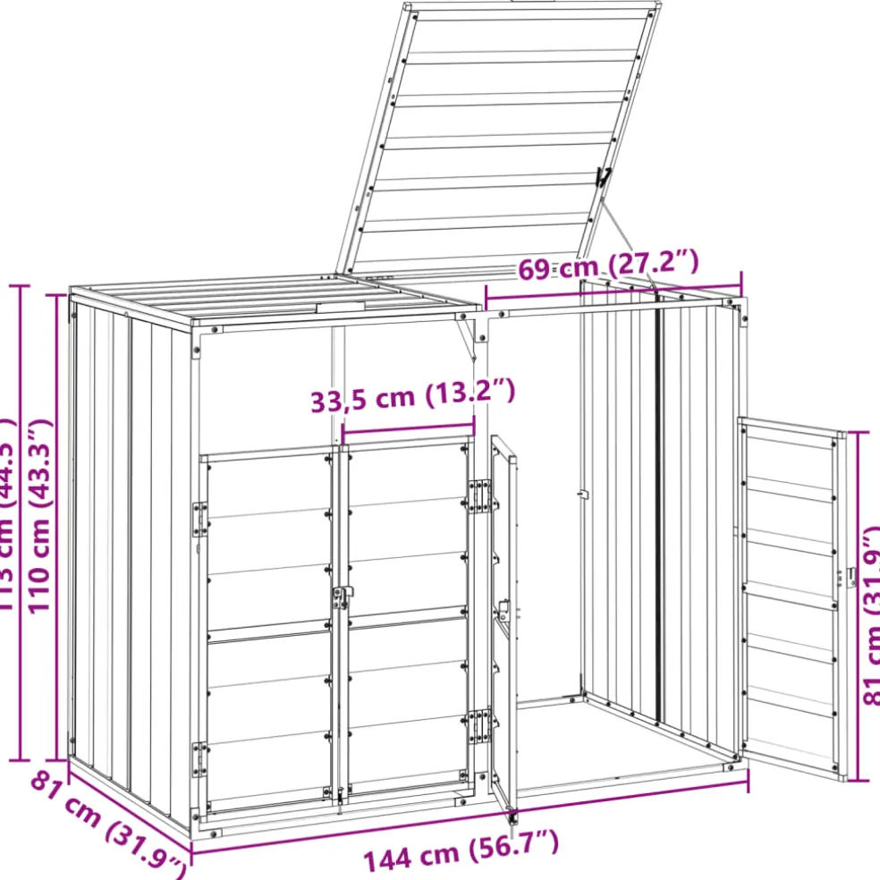 vidaXL Containerberging voor 2 containers 144x81x113 cm staal groen