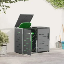 vidaXL Containerombouw for 2 Bins 240L Roestvrij staal Grijs
