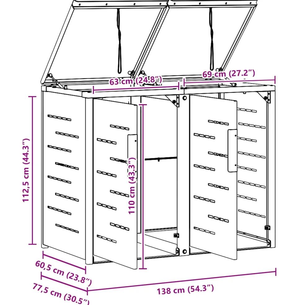 vidaXL Containerombouw for 2 Bins 240L Roestvrij staal Grijs