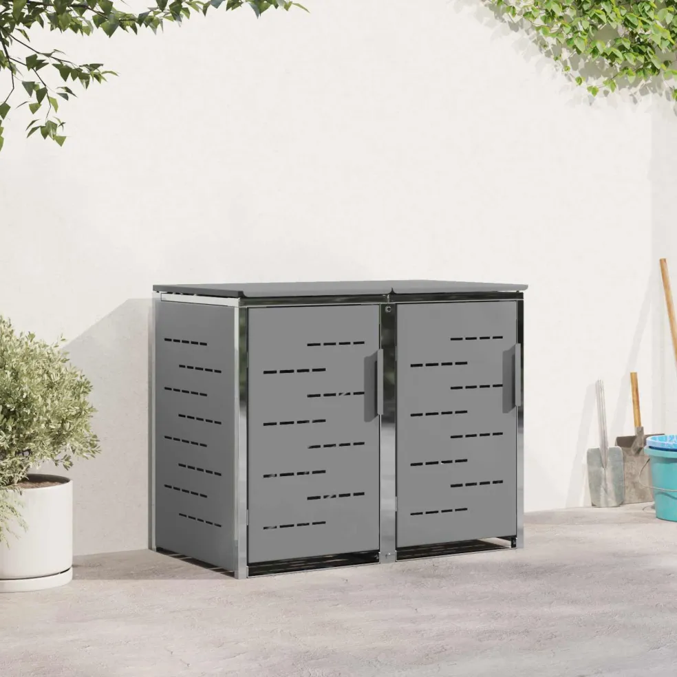 vidaXL Containerombouw for 2 Bins 240L Roestvrij staal Grijs