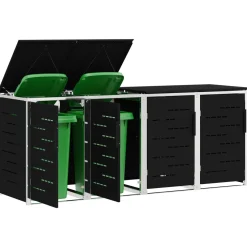 vidaXL Containerombouw for 4 Bins 240L Roestvrij staal Zwart