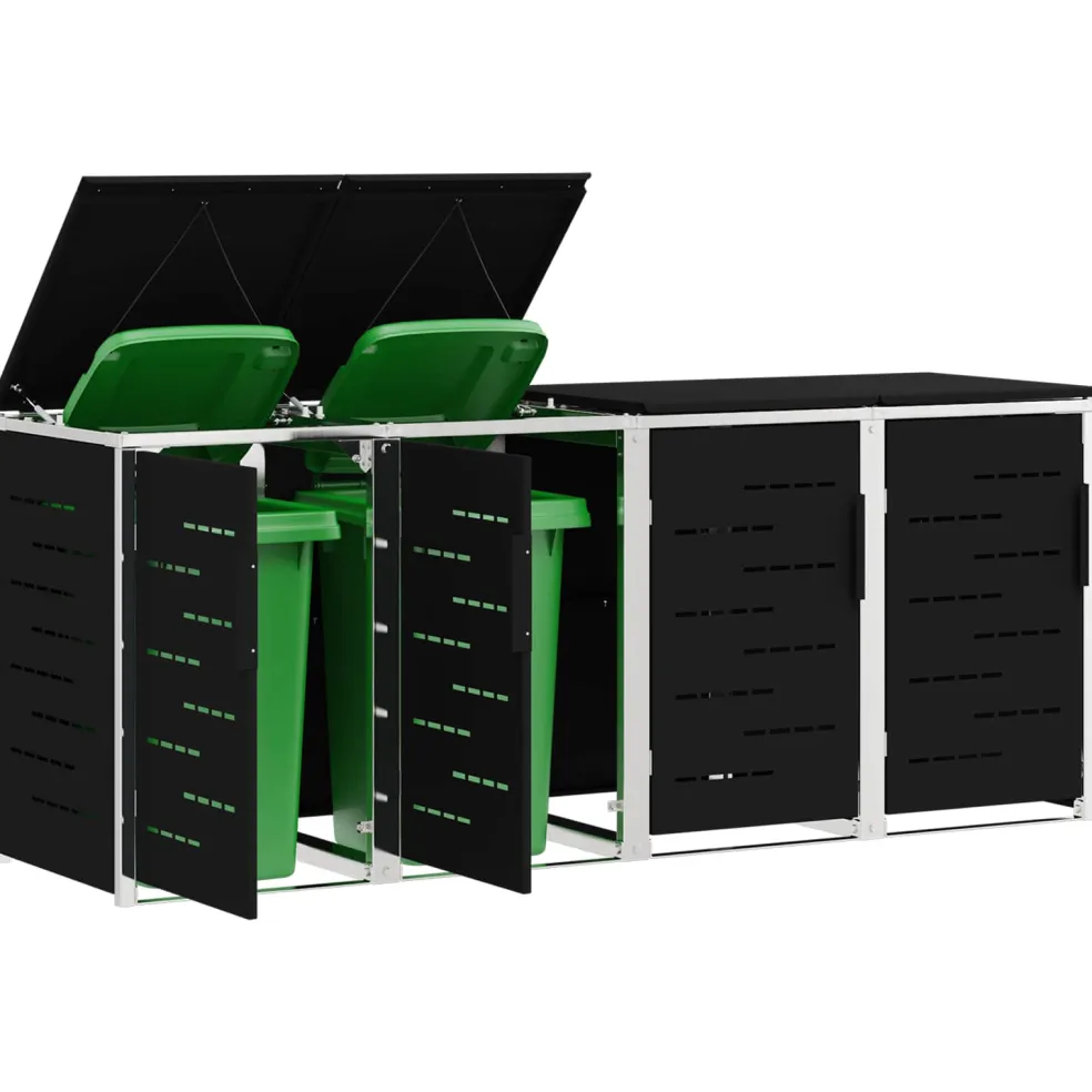 vidaXL Containerombouw for 4 Bins 240L Roestvrij staal Zwart