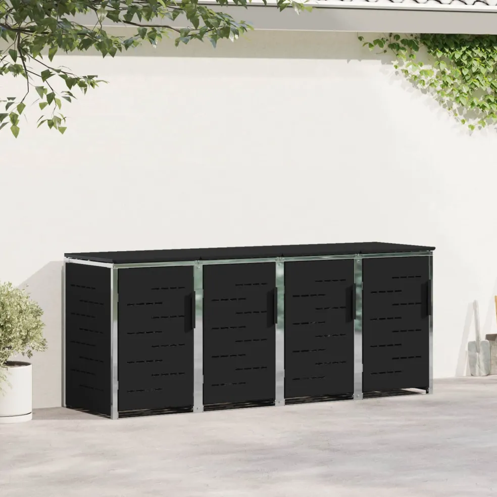 vidaXL Containerombouw for 4 Bins 240L Roestvrij staal Zwart