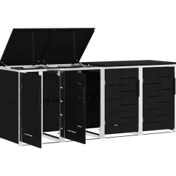 vidaXL Containerombouw for 4 Bins 240L Roestvrij staal Zwart