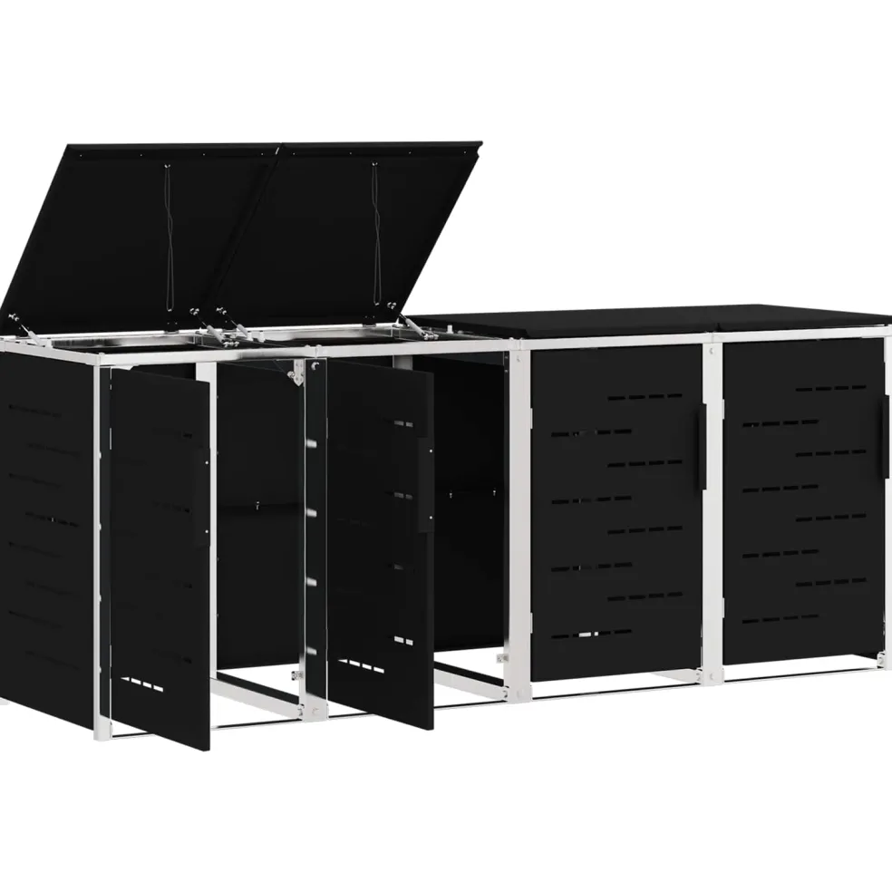 vidaXL Containerombouw for 4 Bins 240L Roestvrij staal Zwart