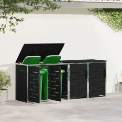 vidaXL Containerombouw for 4 Bins 240L Roestvrij staal Zwart