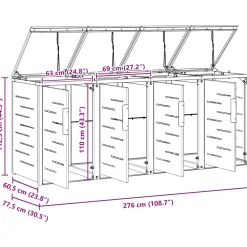 vidaXL Containerombouw for 4 Bins 240L Roestvrij staal Zwart