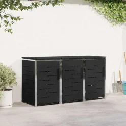 vidaXL Containerombouw for 3 Bins 240L Roestvrij staal Zwart