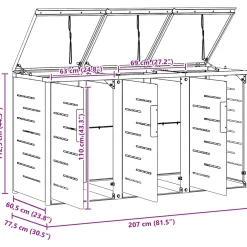 vidaXL Containerombouw for 3 Bins 240L Roestvrij staal Zwart