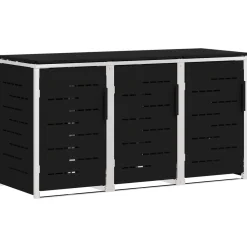 vidaXL Containerombouw for 3 Bins 240L Roestvrij staal Zwart