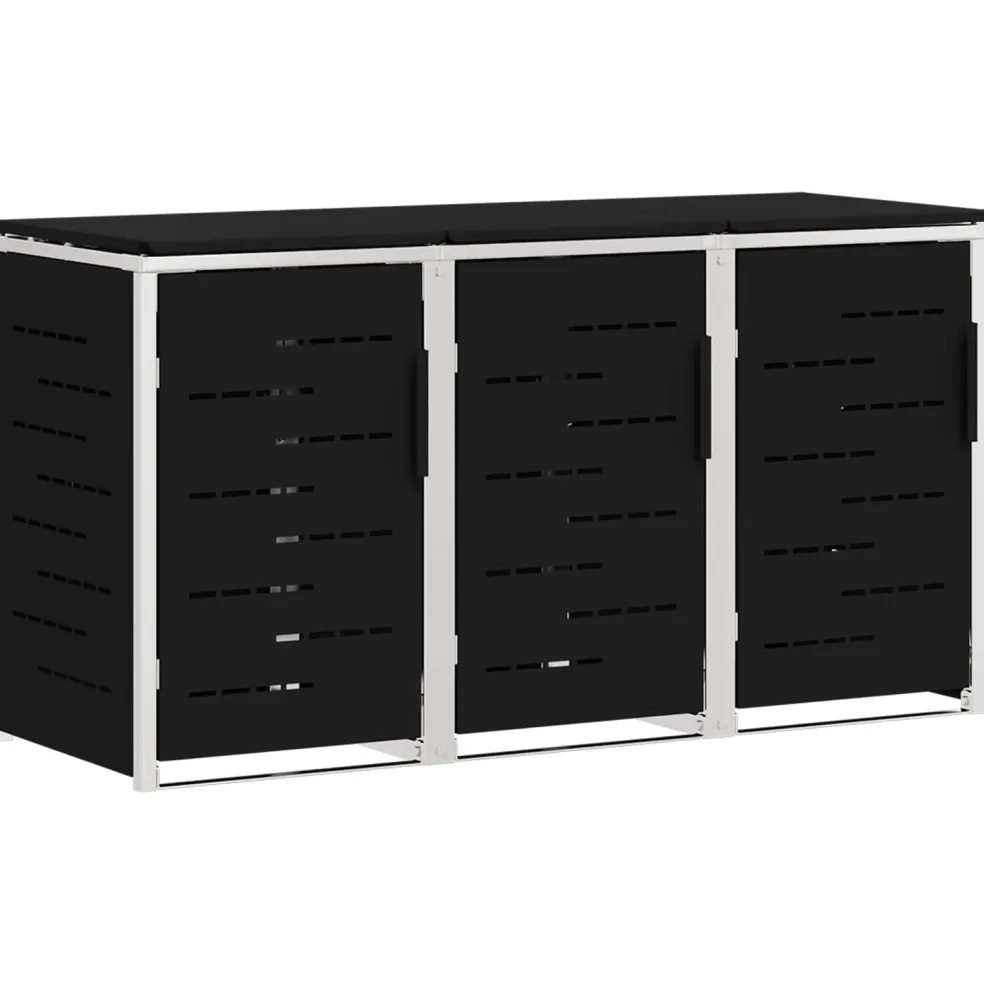 vidaXL Containerombouw for 3 Bins 240L Roestvrij staal Zwart