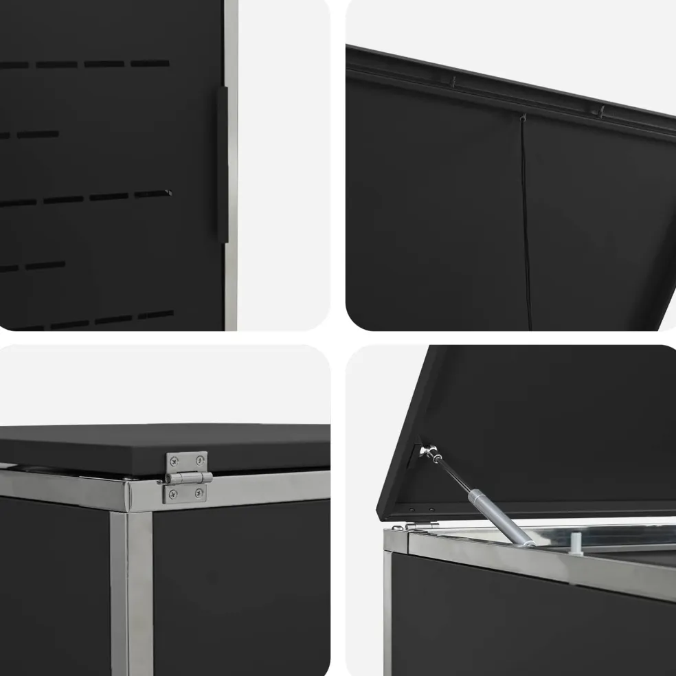 vidaXL Containerombouw for 3 Bins 240L Roestvrij staal Zwart