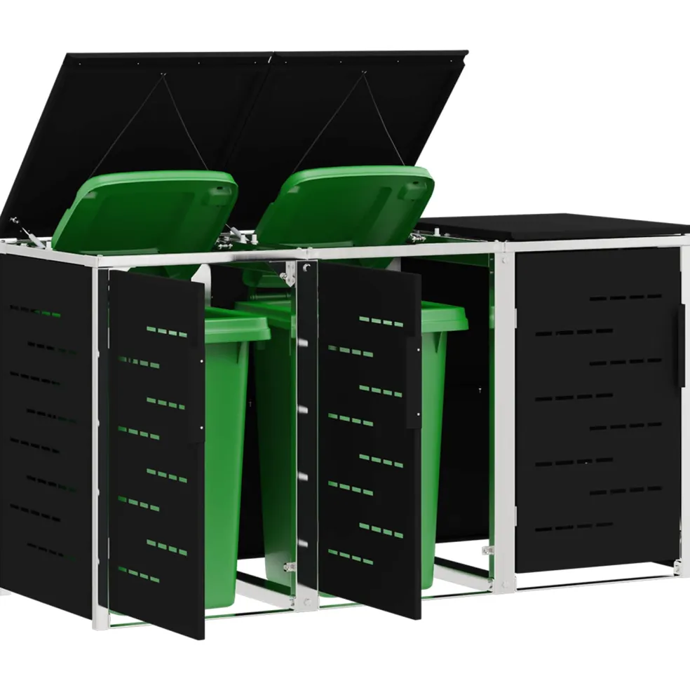vidaXL Containerombouw for 3 Bins 240L Roestvrij staal Zwart