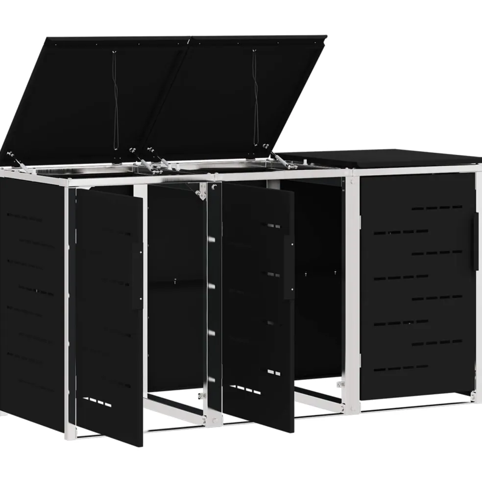 vidaXL Containerombouw for 3 Bins 240L Roestvrij staal Zwart