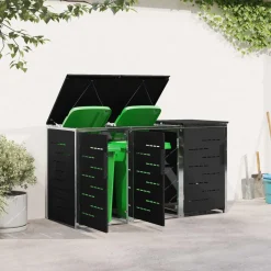 vidaXL Containerombouw for 3 Bins 240L Roestvrij staal Zwart