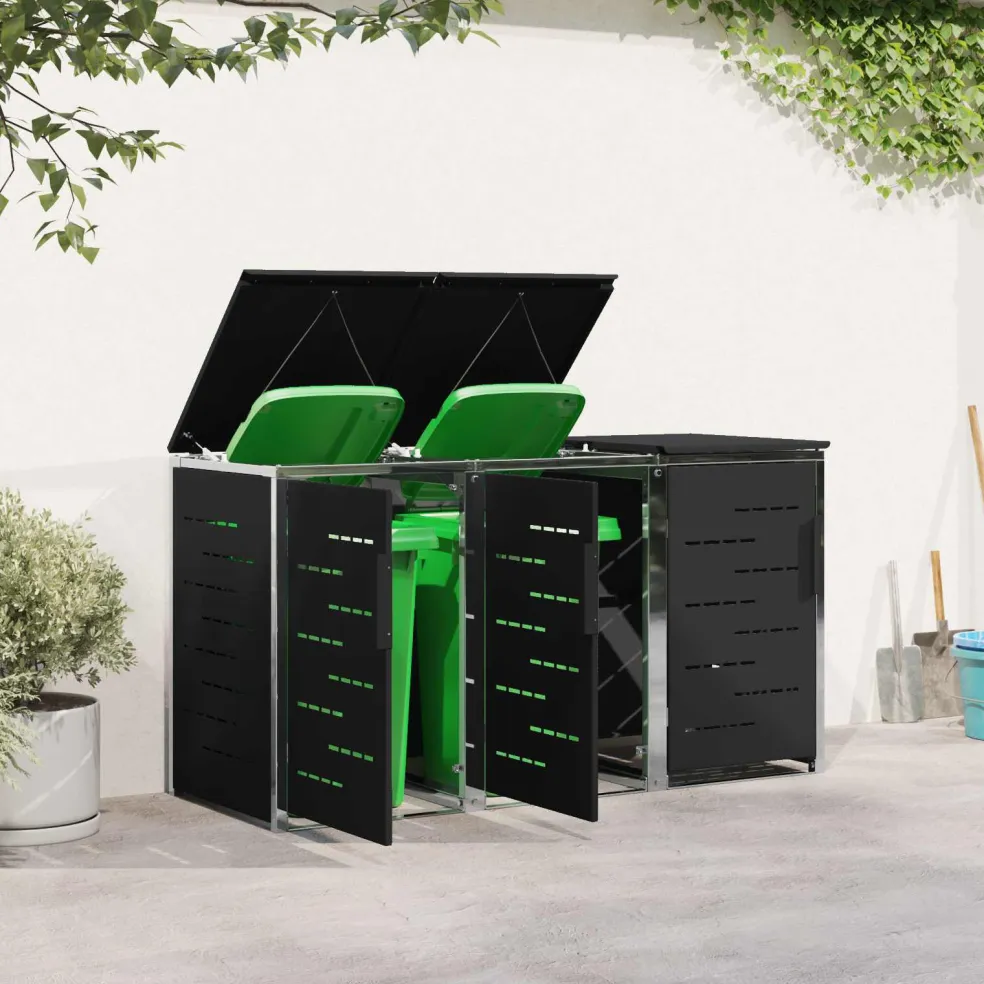 vidaXL Containerombouw for 3 Bins 240L Roestvrij staal Zwart