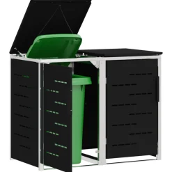 vidaXL Containerombouw for 2 Bins 240L Roestvrij staal Zwart