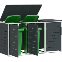 vidaXL Containerombouw for 3 Bins 240L Roestvrij staal