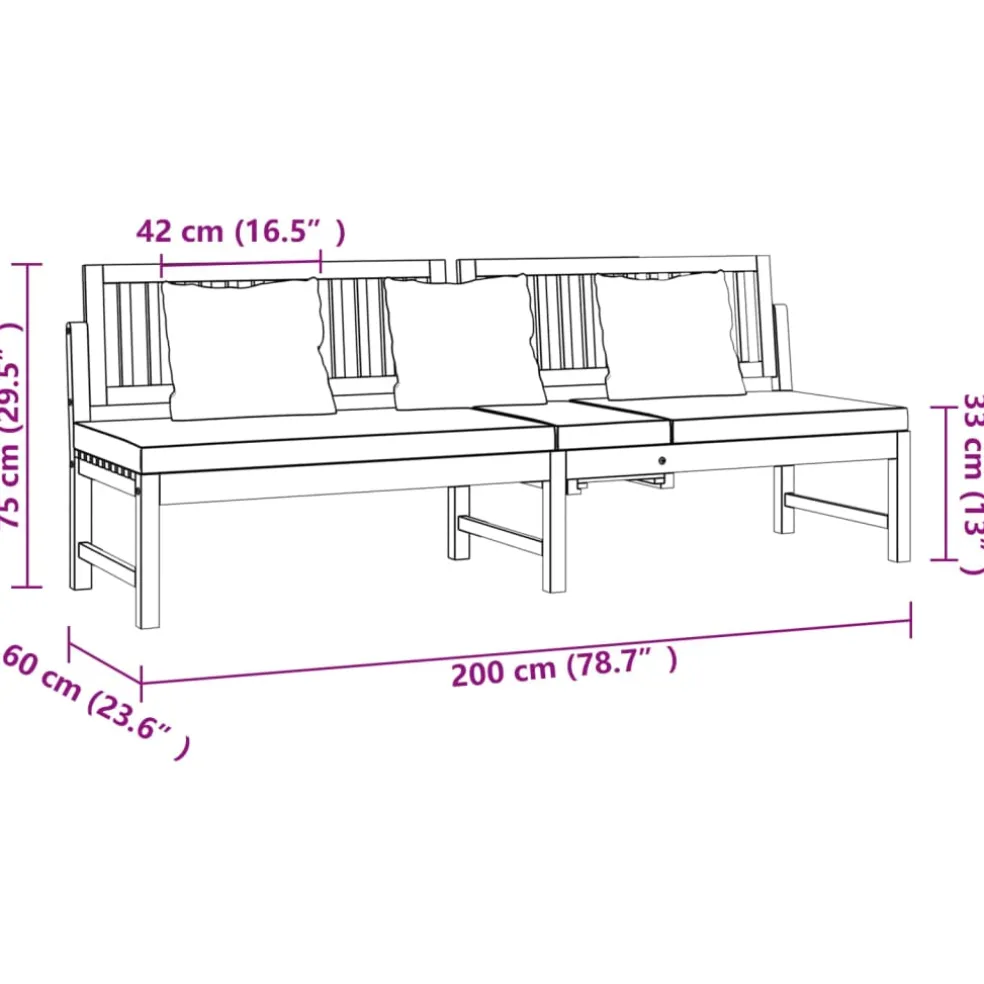 vidaxL Dagbed met grijs kussen 200x60x75 cm massief acaciahout
