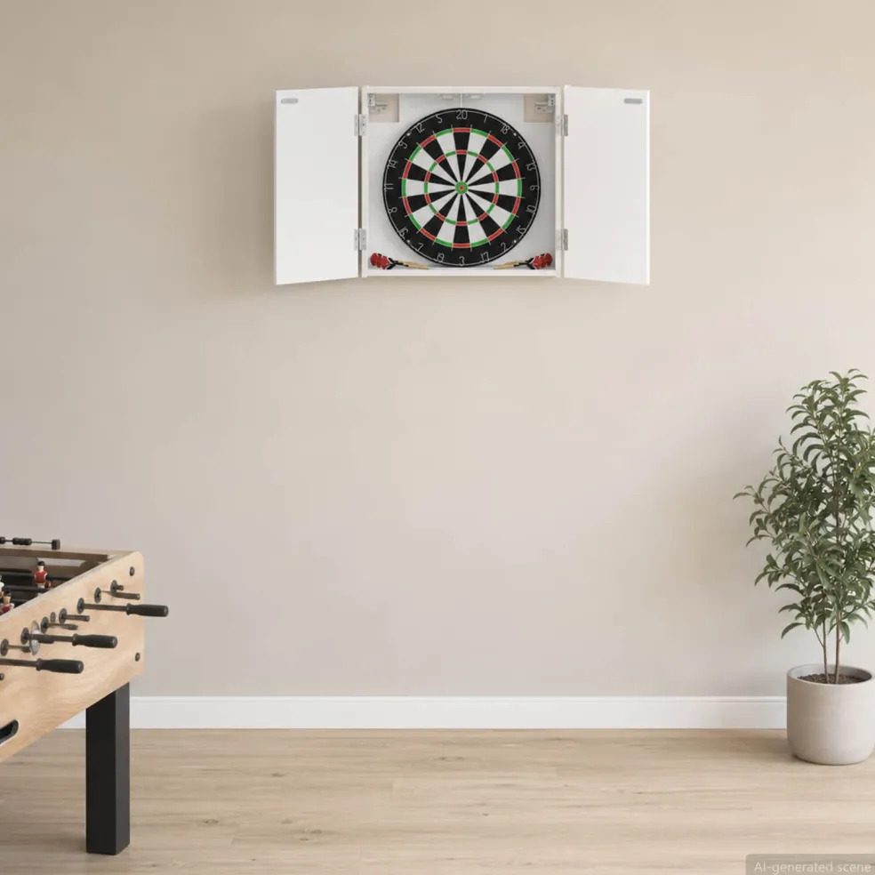 vidaXL Dartbord Kabinet Wit 56 x 12 x 53,5 cm Bewerkt hout