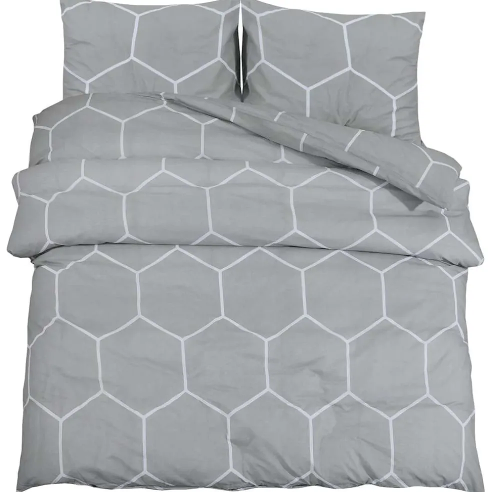 vidaXL Dekbedovertrekset 140x200 cm katoen grijs en wit