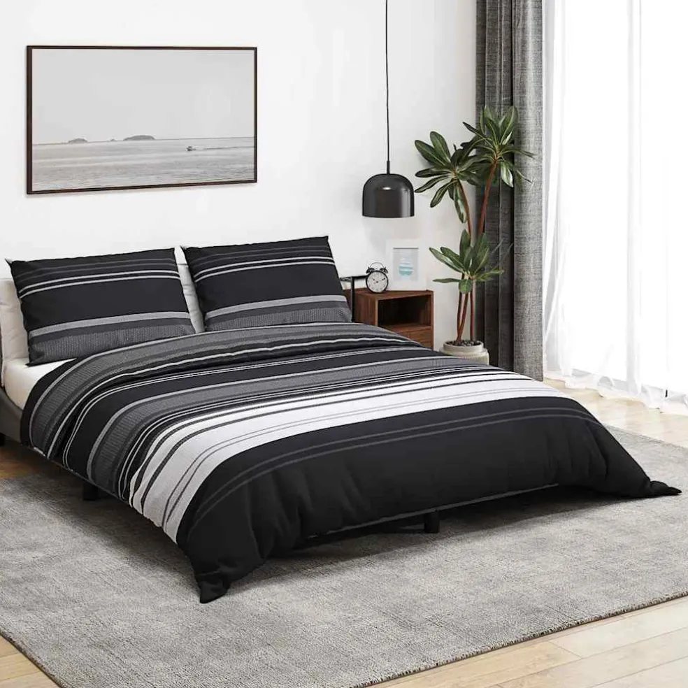 vidaXL Dekbedovertrekset 140x200 cm katoen zwart gestreept