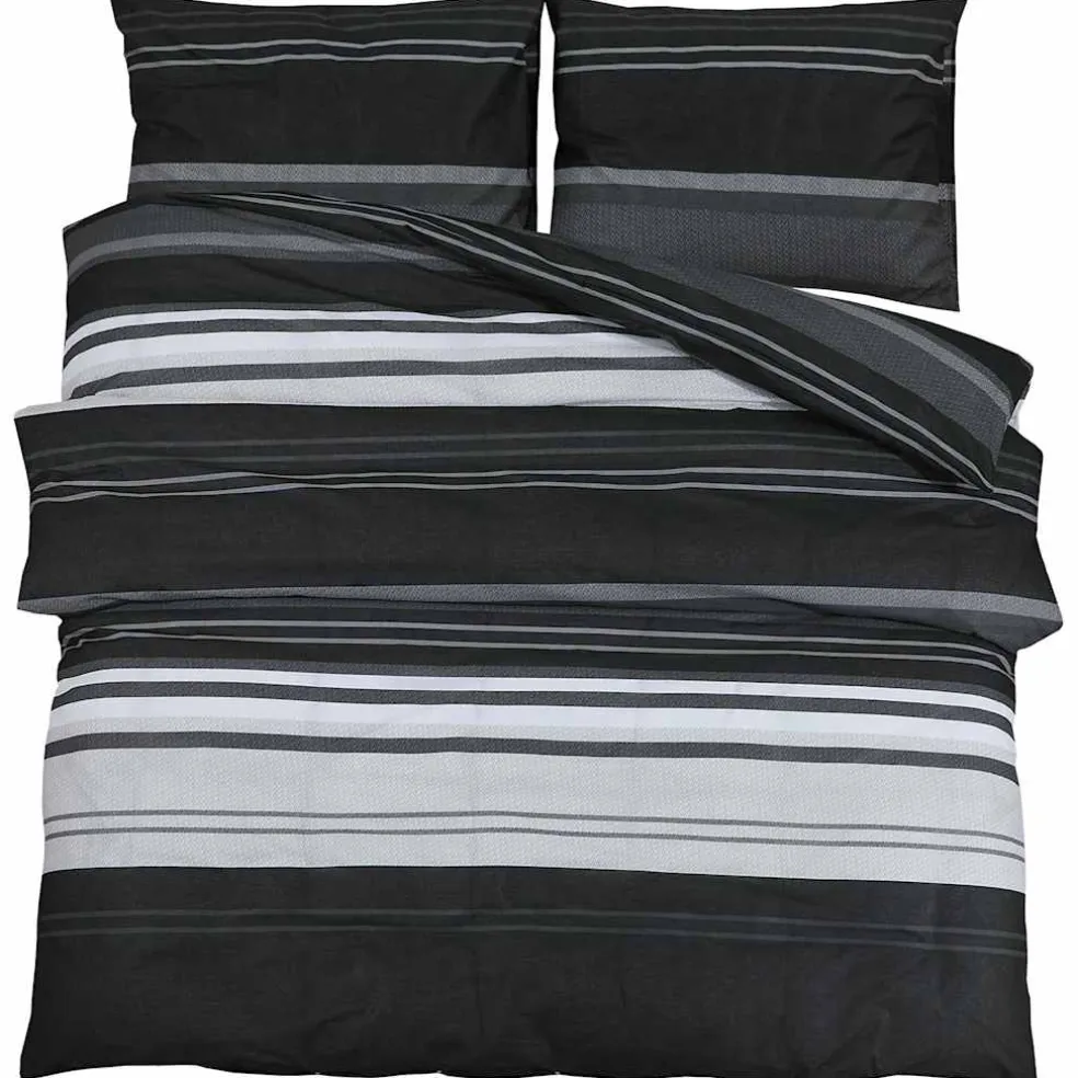 vidaXL Dekbedovertrekset 140x200 cm katoen zwart gestreept