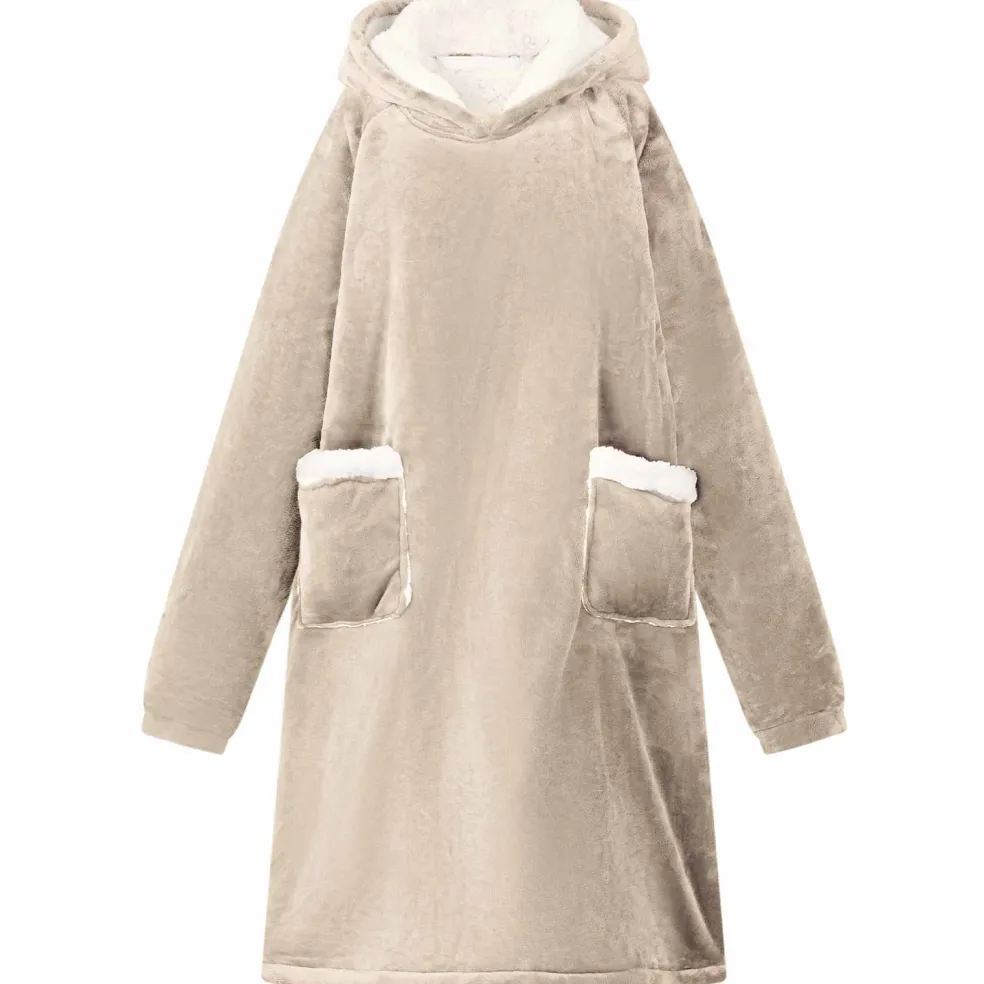 vidaXL Deken hoodie Beige M Fleece en Flanel