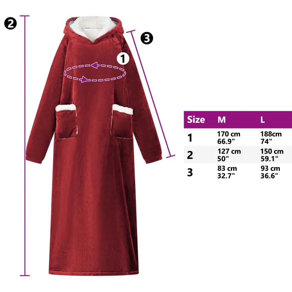 vidaXL Deken hoodie Bordeaux Rood M Fleece en Flanel