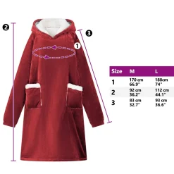 vidaXL Deken hoodie Bordeaux Rood M Fleece en Flanel