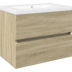 vidaXL 2-delige Badkamermeubelset keramiek en bewerkt hout