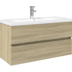 vidaXL 2-delige Badkamermeubelset keramiek en bewerkt hout